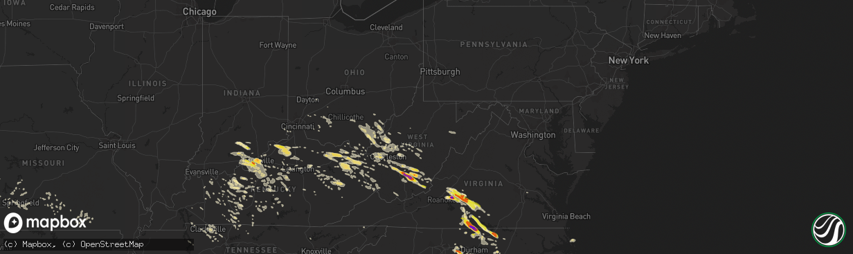 Hail map in West Virginia on June 23, 2016