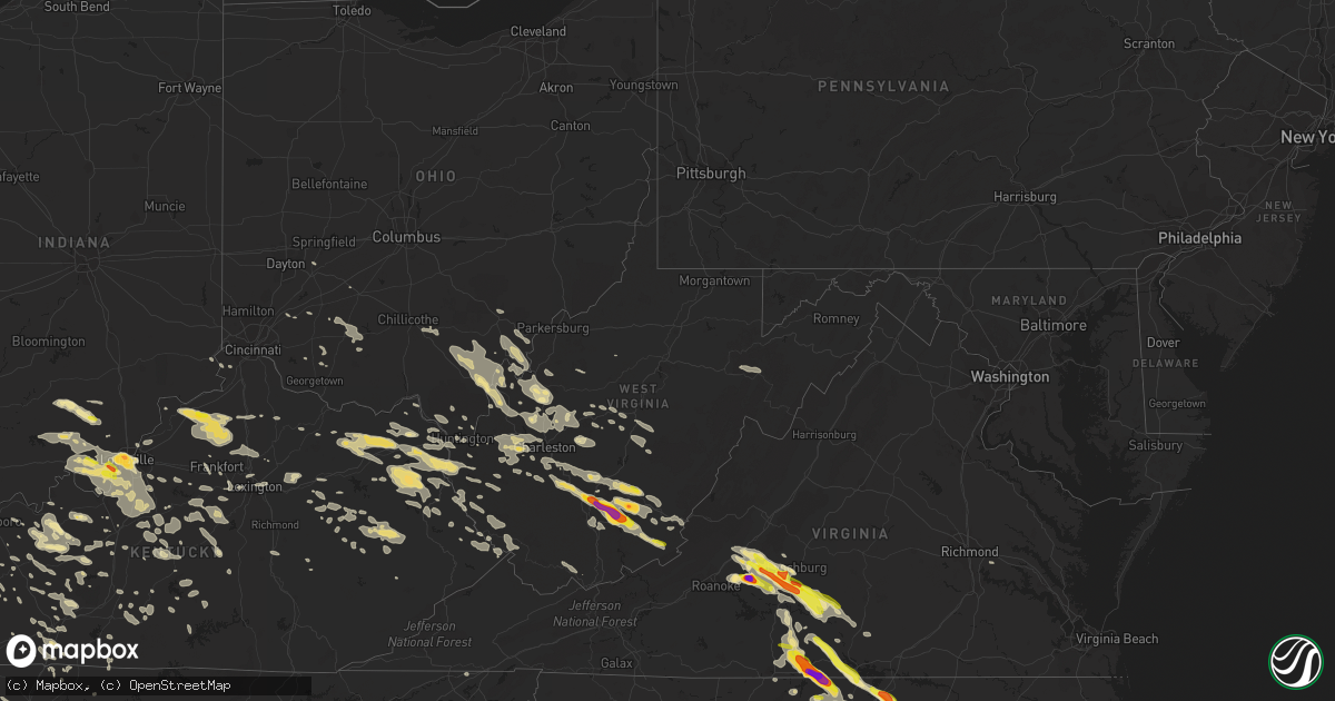 Hail map in West Virginia on June 23, 2016