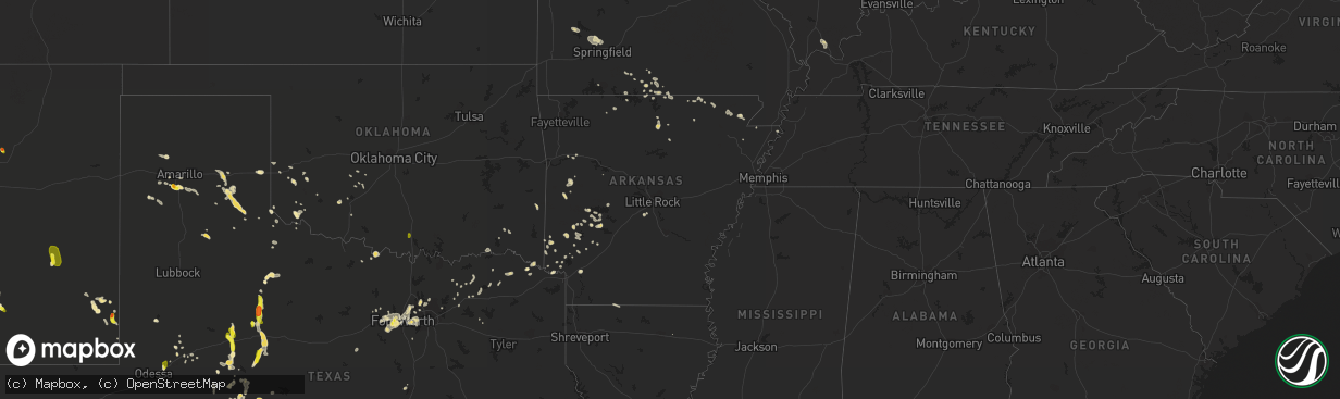 Hail map in Arkansas on June 23, 2017