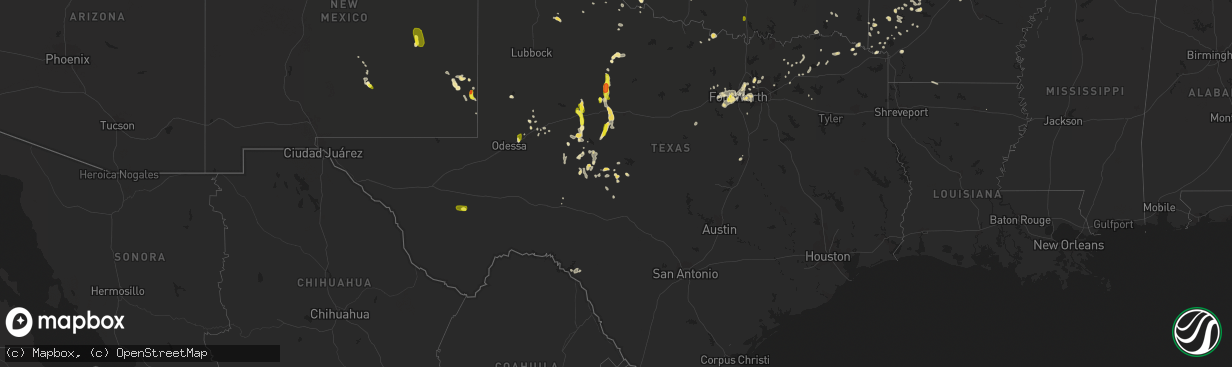 Hail map in Texas on June 23, 2017