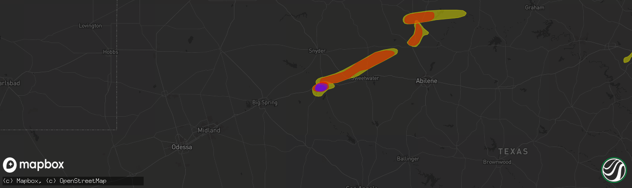 Hail map in Colorado City, TX on June 23, 2018