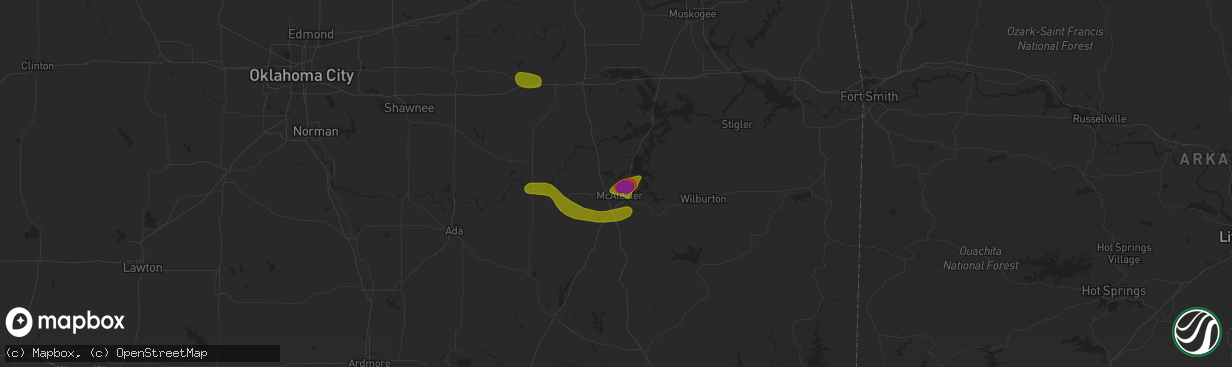 Hail map in Mcalester, OK on June 23, 2018