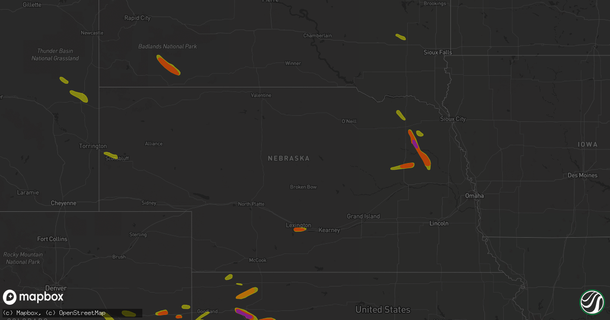 Hail map in Nebraska on June 23, 2018