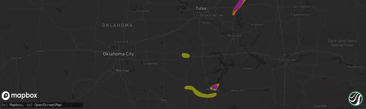 Hail map in Okemah, OK on June 23, 2018