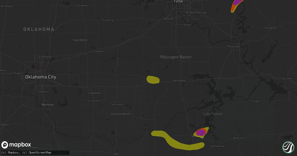 Hail map in Okemah, OK on June 23, 2018