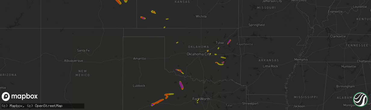 Hail map in Oklahoma on June 23, 2018