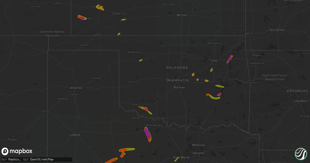 Hail map in Oklahoma on June 23, 2018