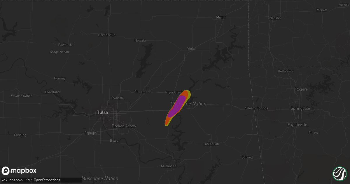 Hail map in Pryor, OK on June 23, 2018
