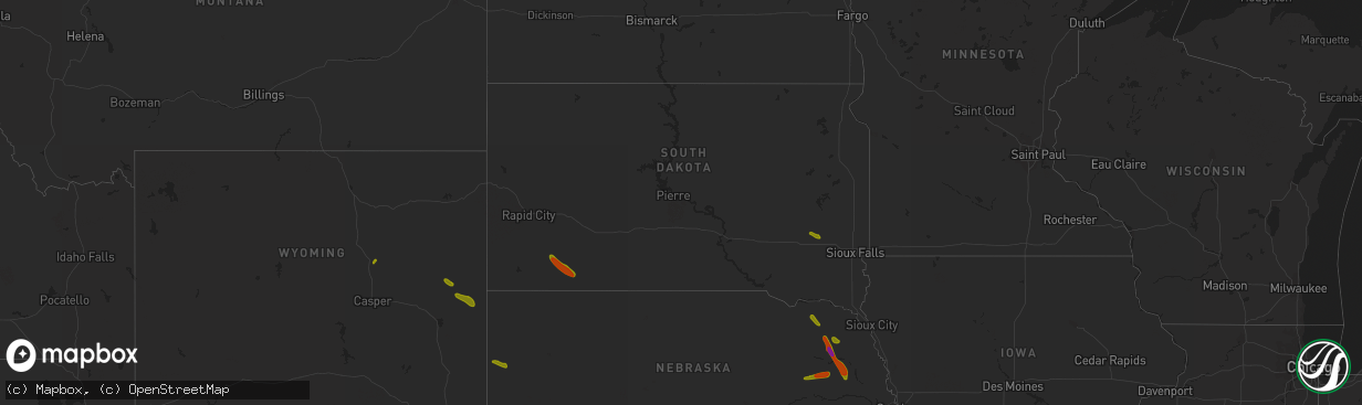 Hail map in South Dakota on June 23, 2018