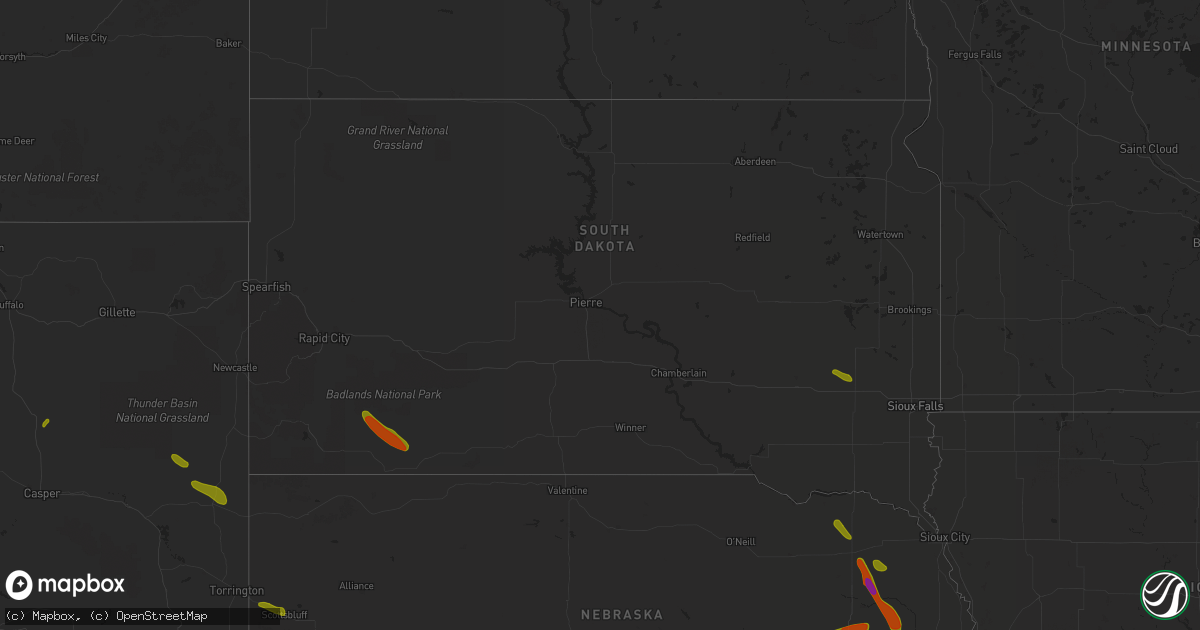 Hail map in South Dakota on June 23, 2018