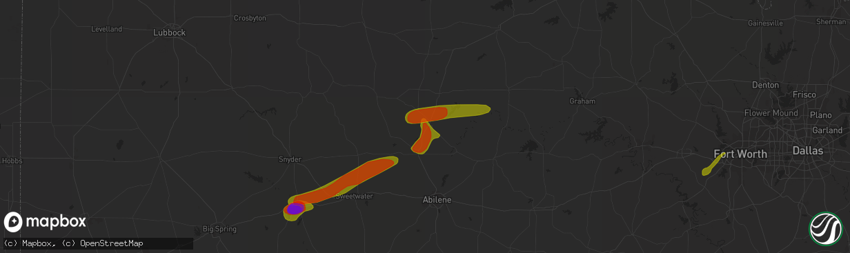 Hail map in Stamford, TX on June 23, 2018