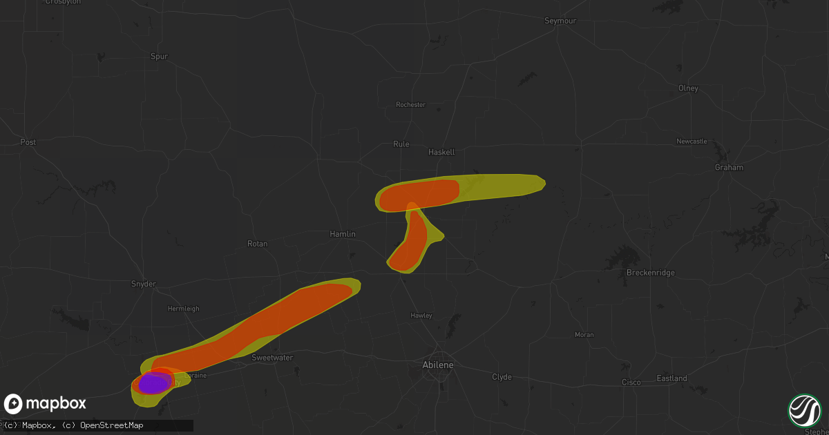 Hail map in Stamford, TX on June 23, 2018