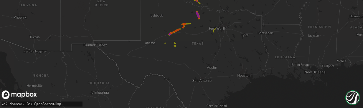 Hail map in Texas on June 23, 2018