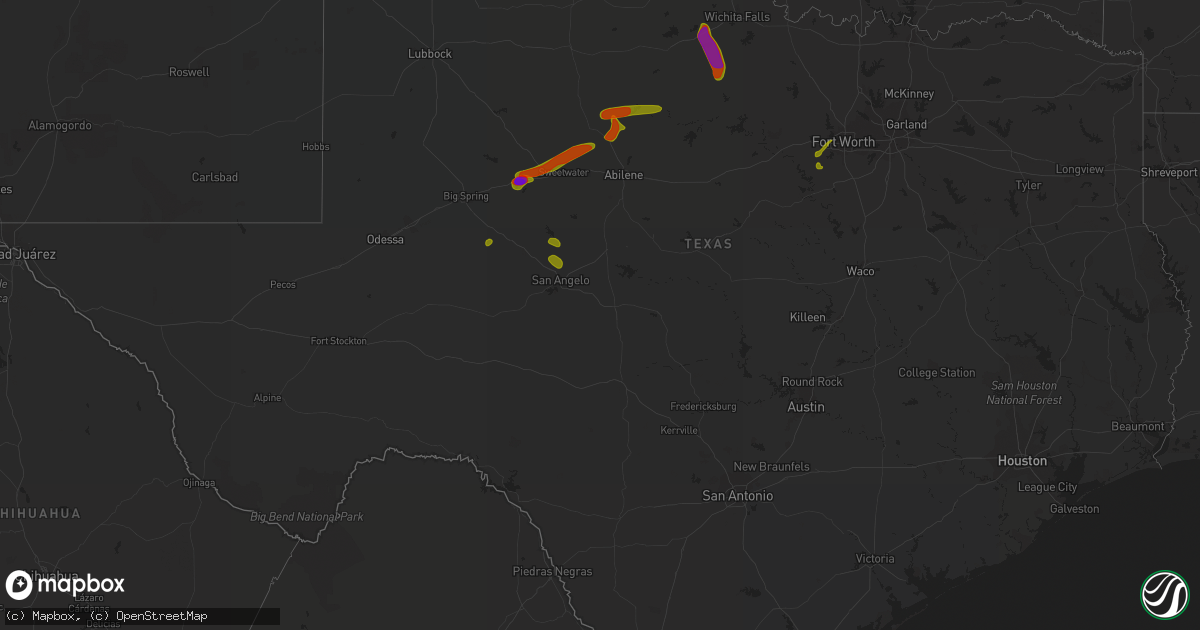 Hail map in Texas on June 23, 2018