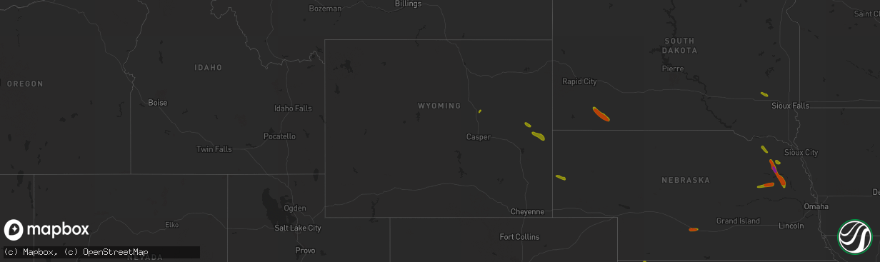 Hail map in Wyoming on June 23, 2018