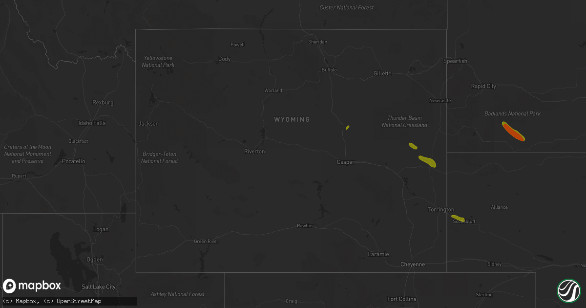 Hail map in Wyoming on June 23, 2018