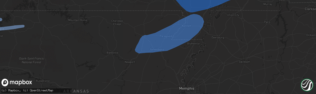 Hail map in Jonesboro, AR on June 23, 2019