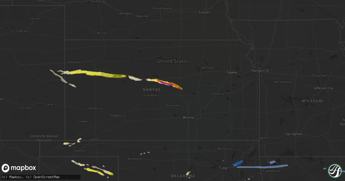 Hail map in Kansas on June 23, 2019