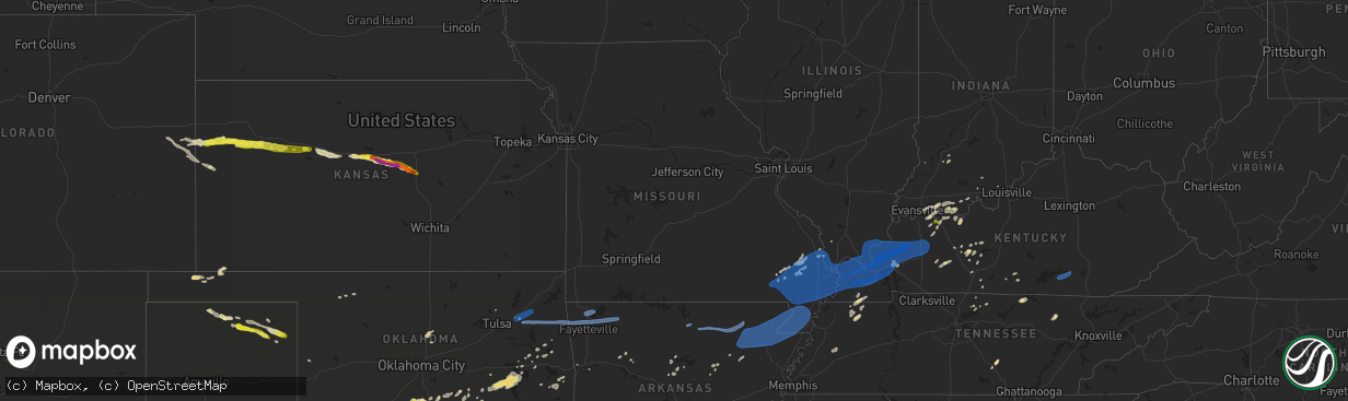 Hail map in Missouri on June 23, 2019