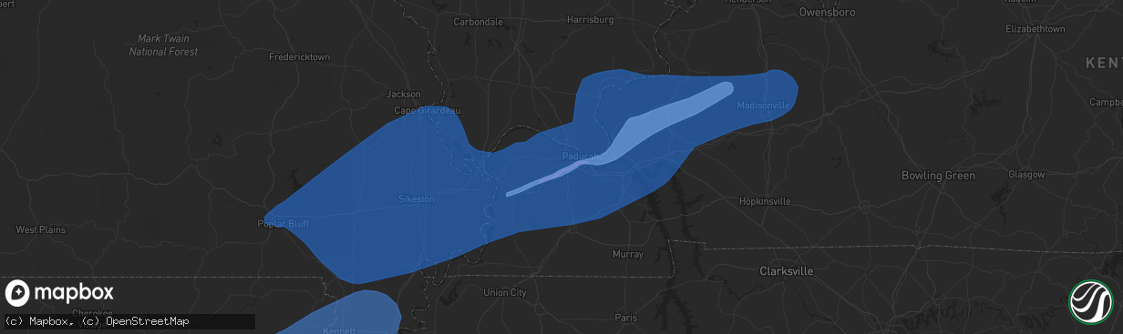 Hail map in Paducah, KY on June 23, 2019