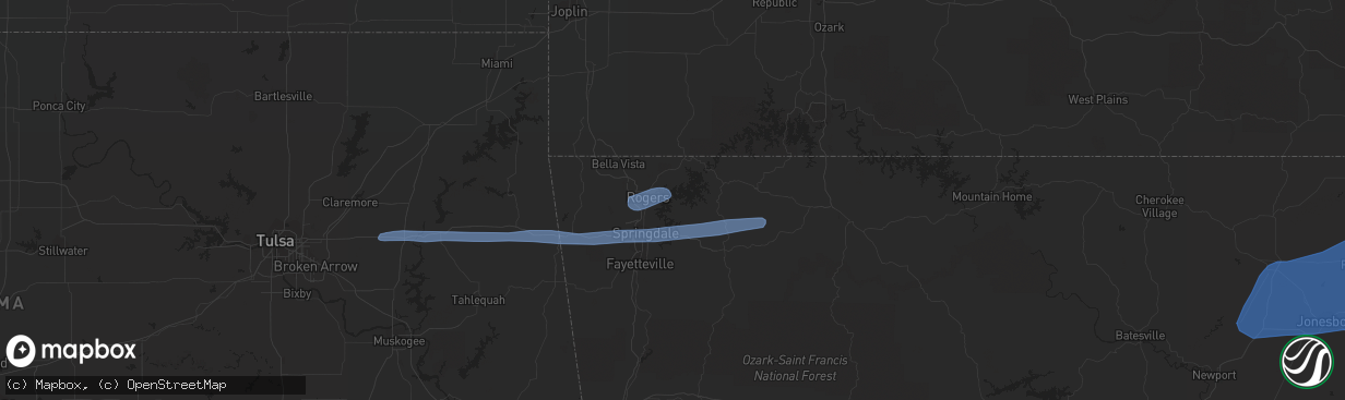 Hail map in Rogers, AR on June 23, 2019