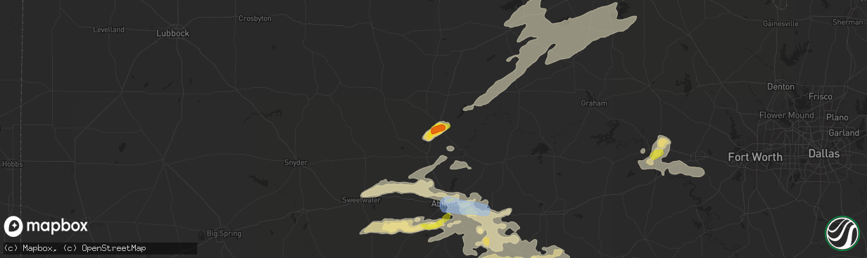 Hail map in Stamford, TX on June 23, 2019