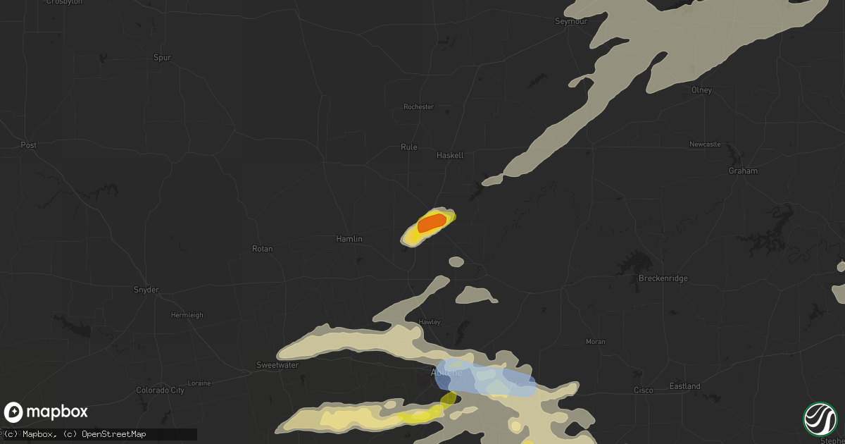 Hail map in Stamford, TX on June 23, 2019