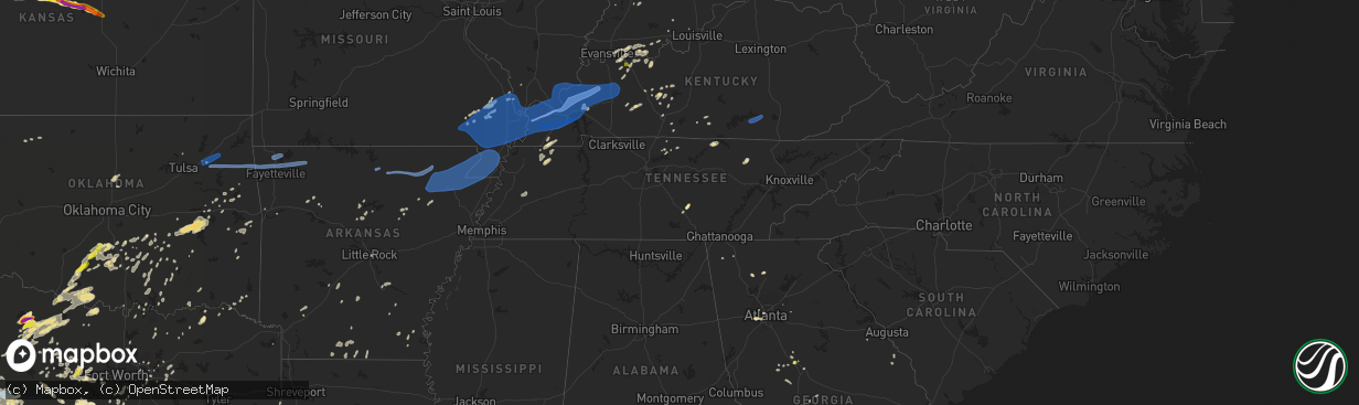 Hail map in Tennessee on June 23, 2019