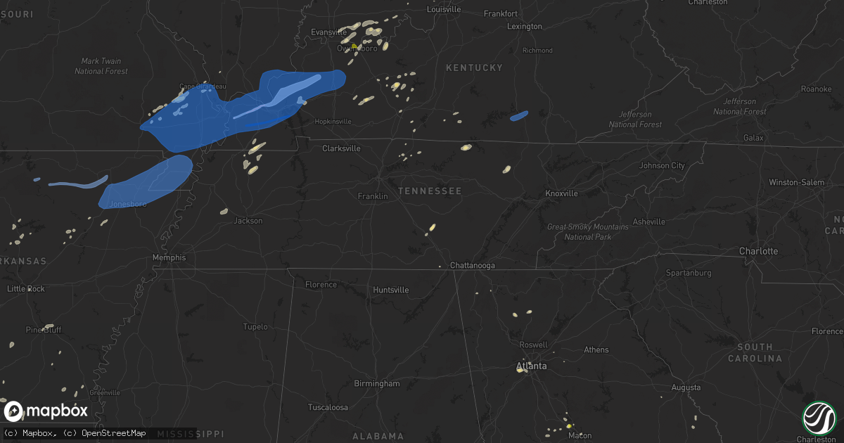 Hail map in Tennessee on June 23, 2019