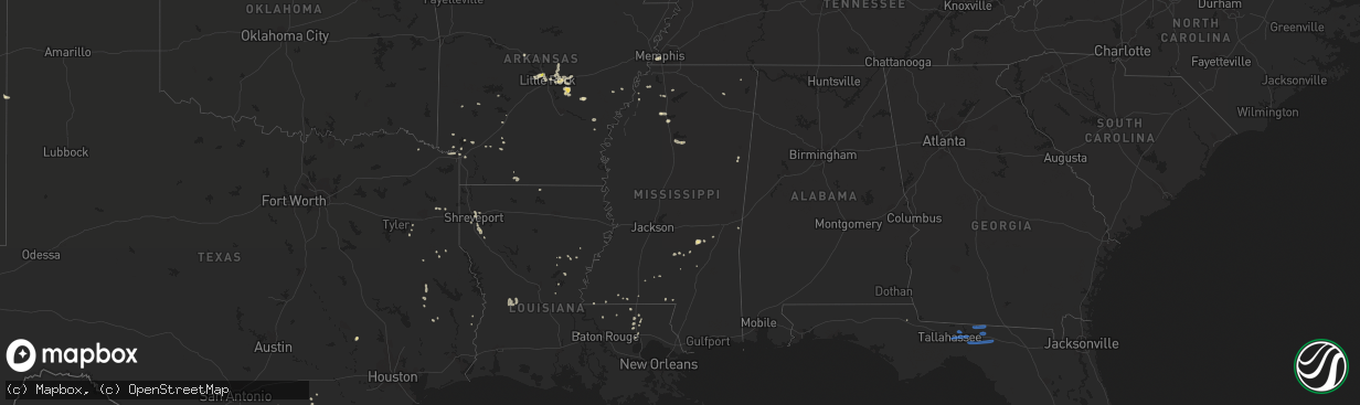 Hail map in Mississippi on June 23, 2020