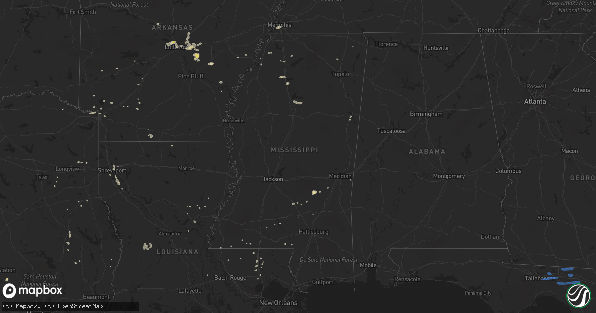 Hail map in Mississippi on June 23, 2020