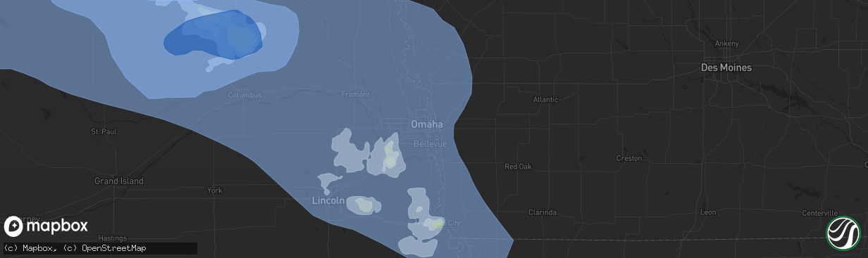 Hail map in Council Bluffs, IA on June 23, 2021
