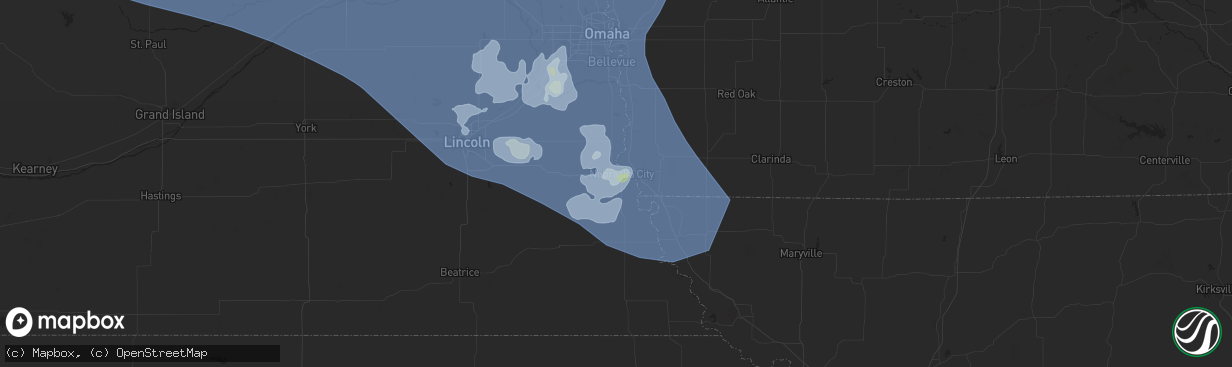 Hail map in Nebraska City, NE on June 23, 2021