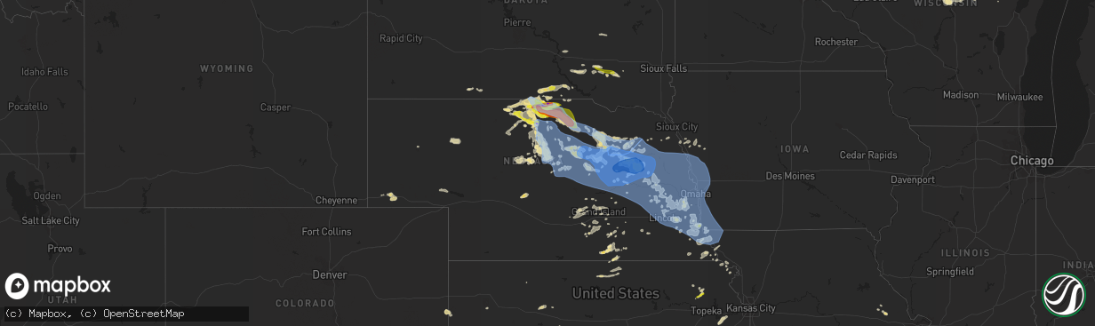 Hail map in Nebraska on June 23, 2021
