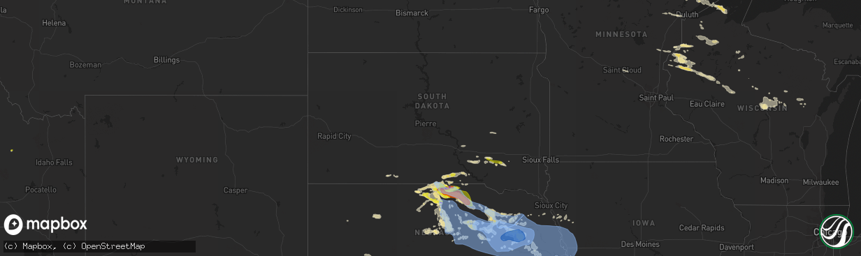 Hail map in South Dakota on June 23, 2021