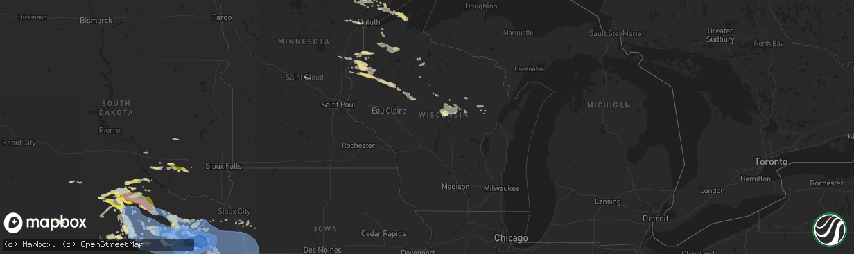 Hail map in Wisconsin on June 23, 2021