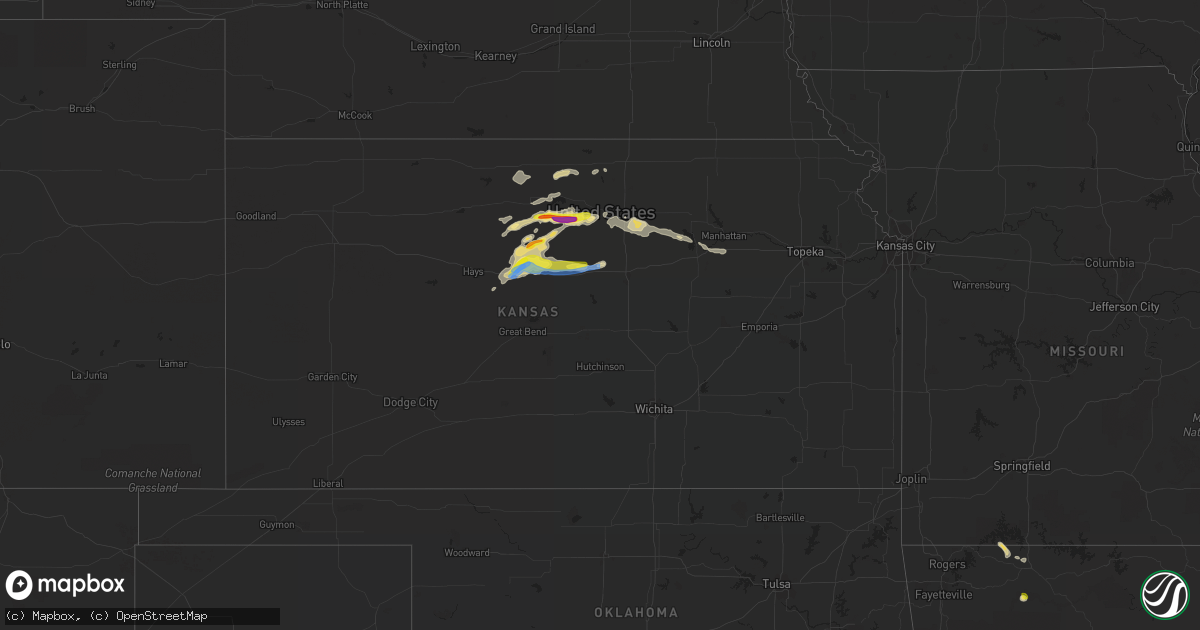 Hail map in Kansas on June 23, 2022