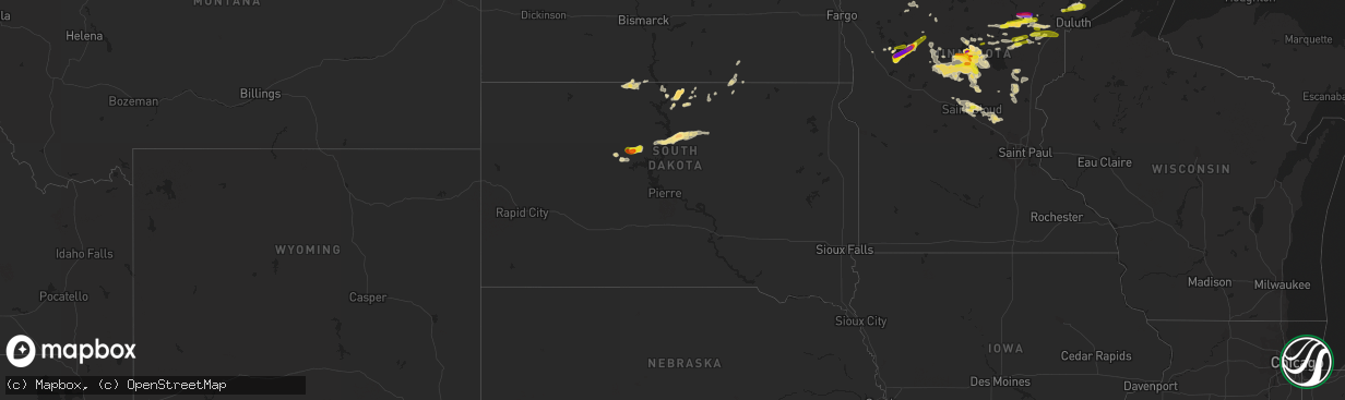 Hail map in South Dakota on June 23, 2022