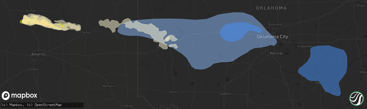 Hail map in Ada, OK on June 23, 2023