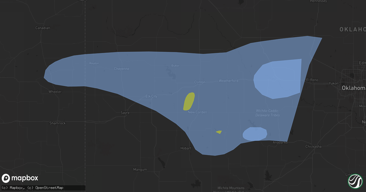 Hail map in Calumet, OK on June 23, 2023