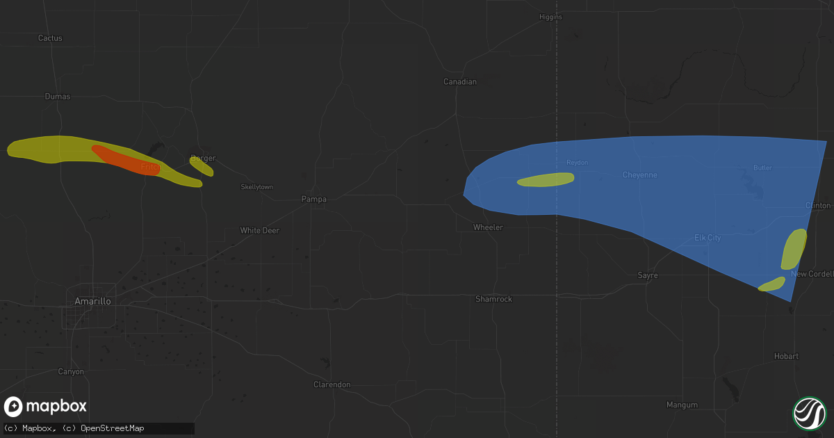 Hail map in Canute, OK on June 23, 2023