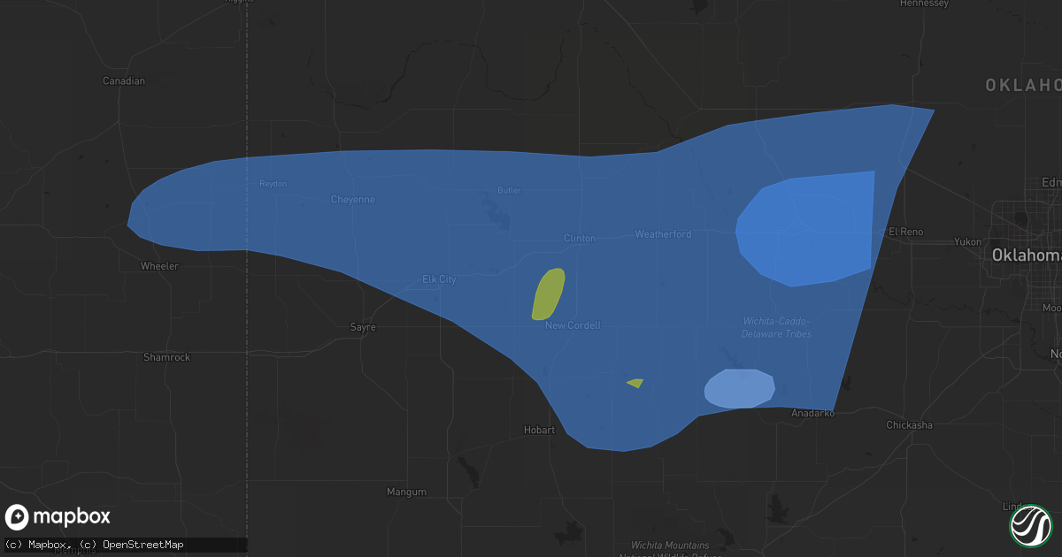 Hail map in Carnegie, OK on June 23, 2023