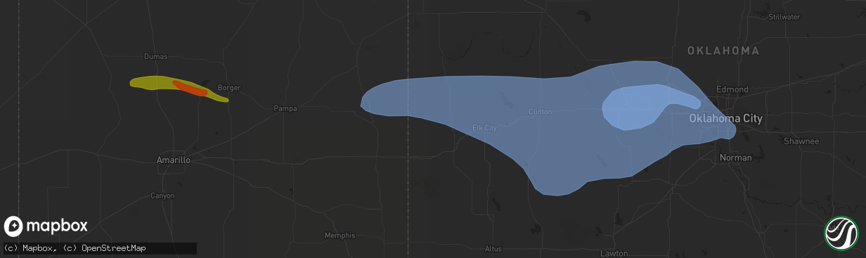 Hail map in Clinton, OK on June 23, 2023