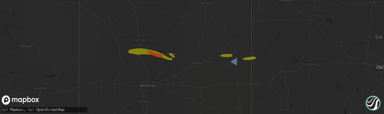 Hail map in Dumas, TX on June 23, 2023