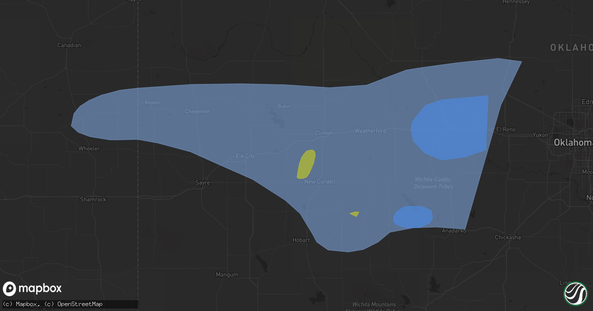 Hail map in Geary, OK on June 23, 2023