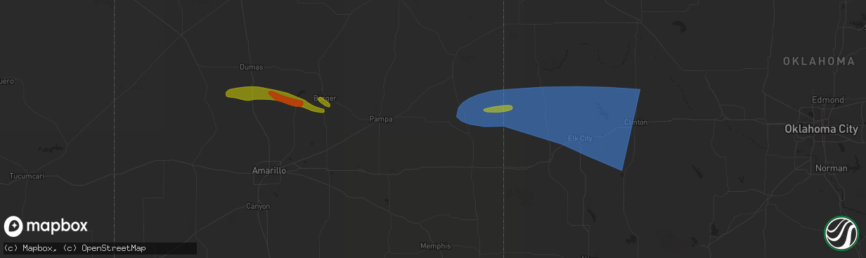 Hail map in Hammon, OK on June 23, 2023