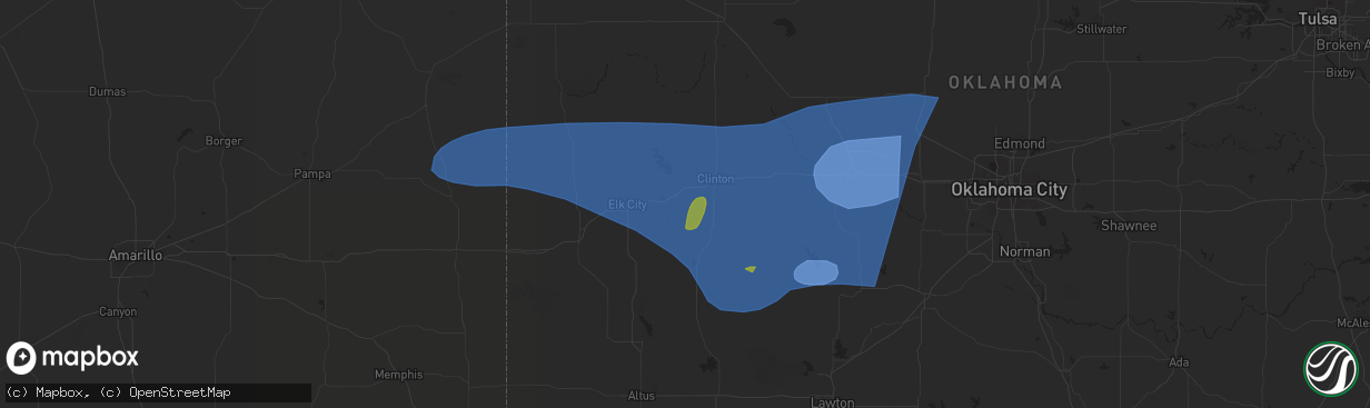 Hail map in Hydro, OK on June 23, 2023