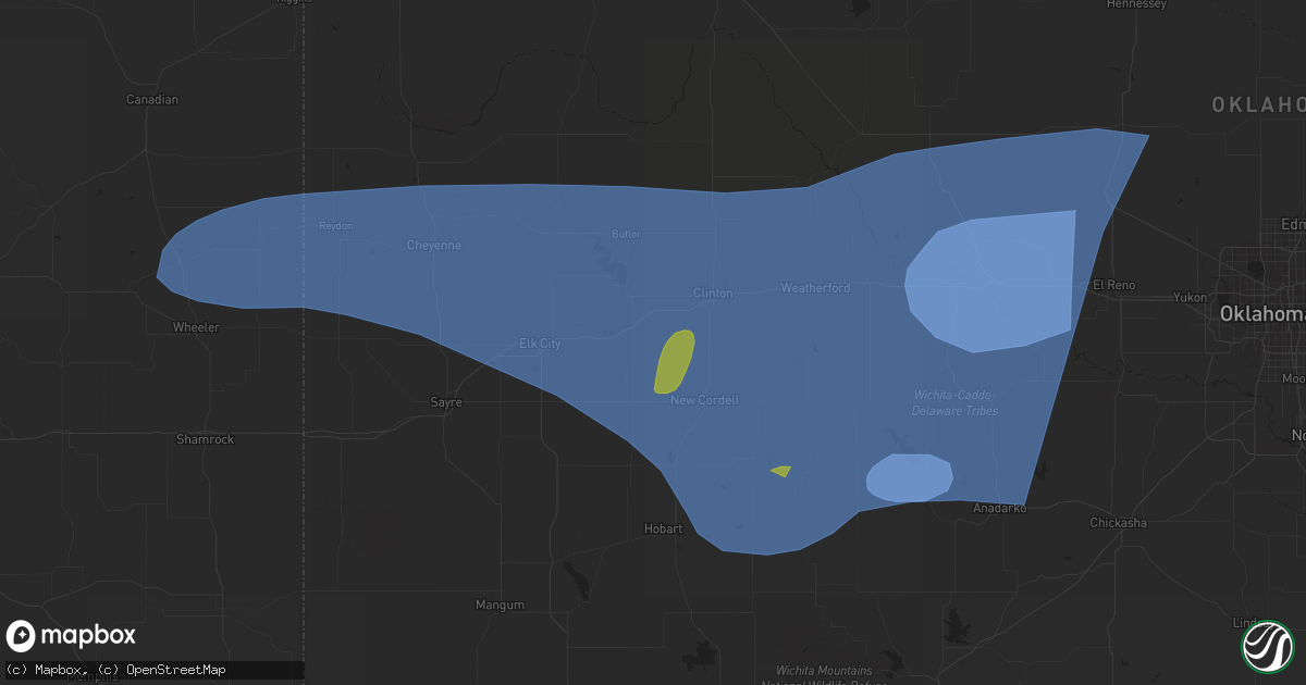 Hail map in Hydro, OK on June 23, 2023