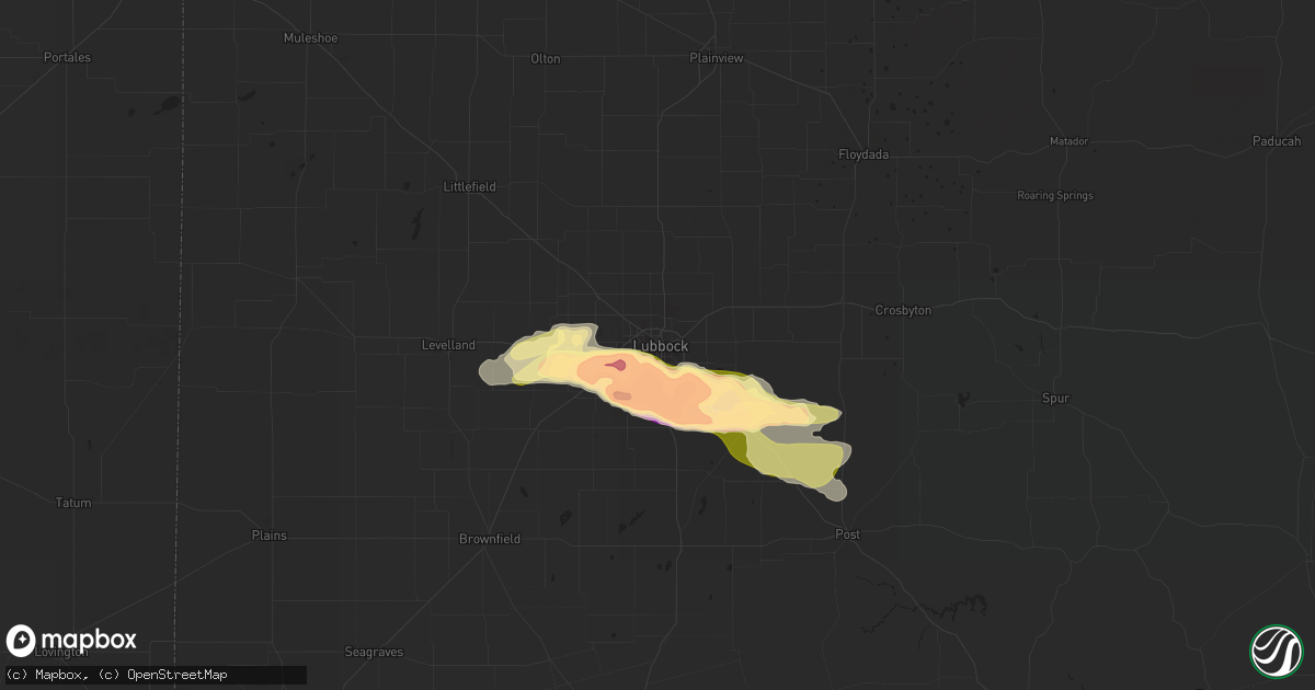 Hail map in Lubbock, TX on June 23, 2023