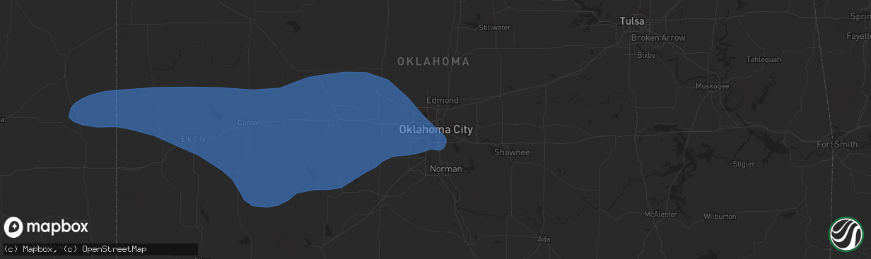 Hail map in Oklahoma City, OK on June 23, 2023